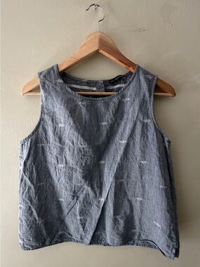 Eileen Fisher Washed Blue Sleeveless Linen Blend Tank Top sz S/P 794